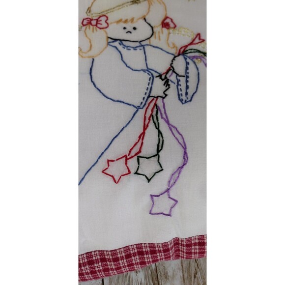 Vintage Angel Throw Pillow Needlepoint Stars Plaid Handmade 14x14" - Picture 5 of 9